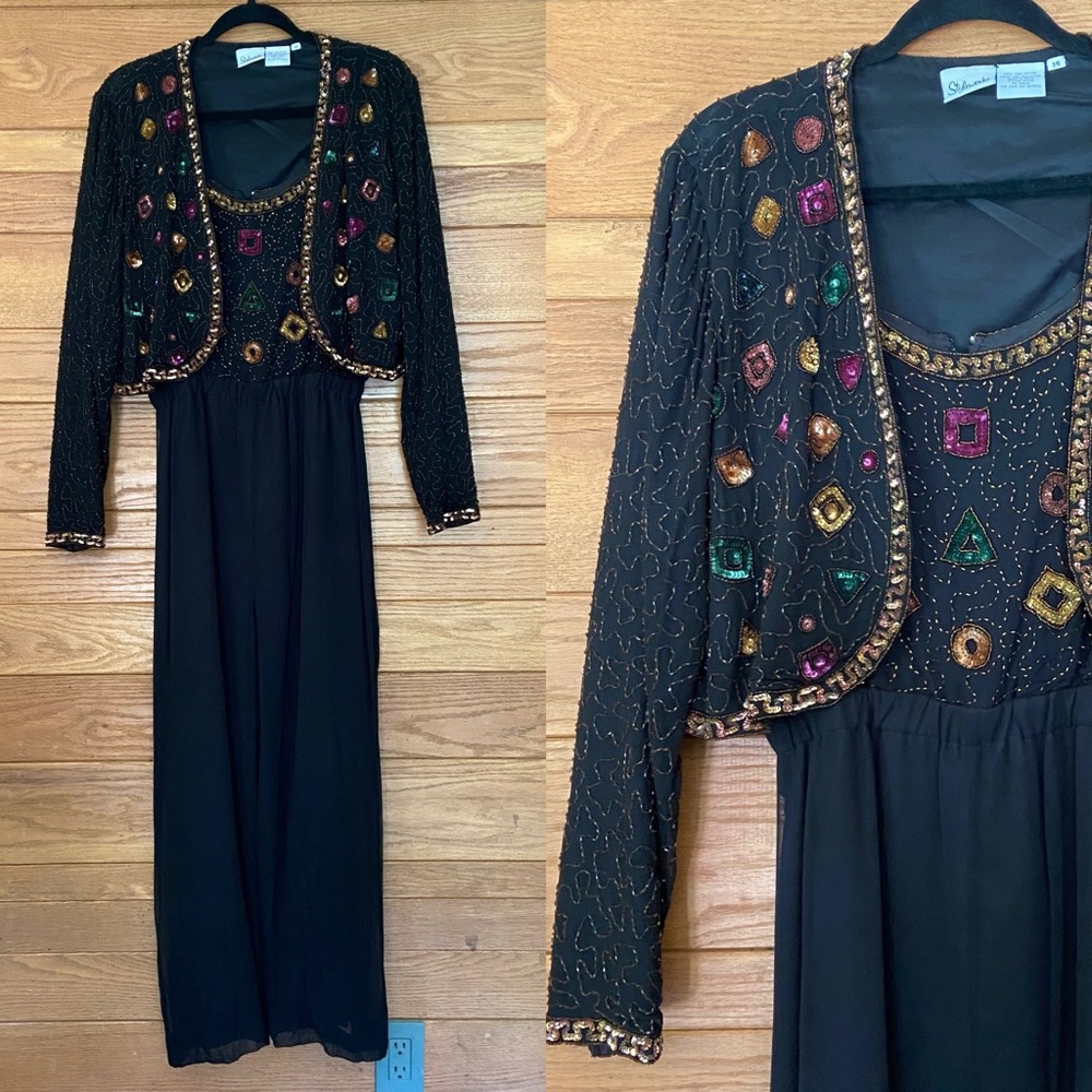 Vintage 90s sequinned black jumpsuit and jacket set